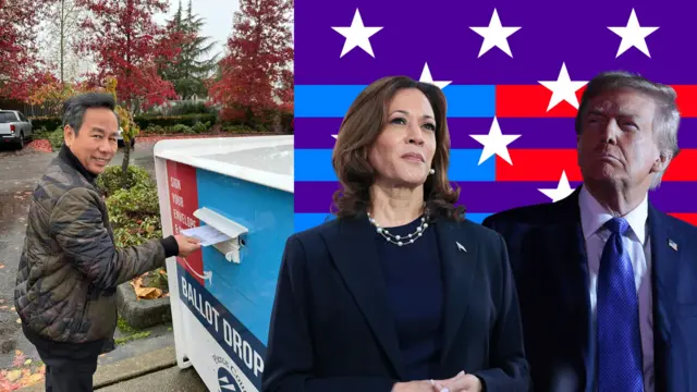 Ông Trần Thanh Thảo (hình trái) bỏ phiếu bầu sớm vào thùng Ballot Drop