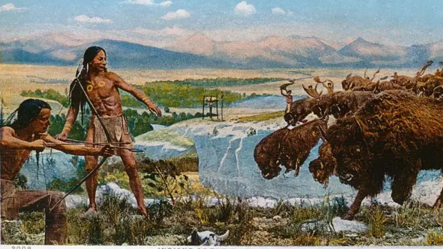 Pies negros, indios de las llanuras, escena de la caza del búfalo.