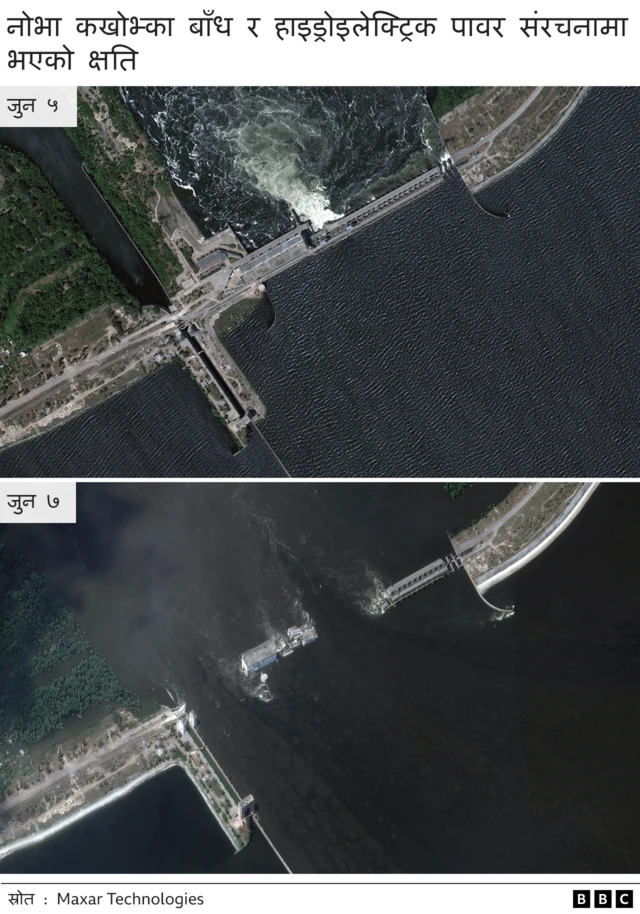 स्याटलाइटबाट खिचिएको बाँध र पावर प्लान्टको तस्बिर