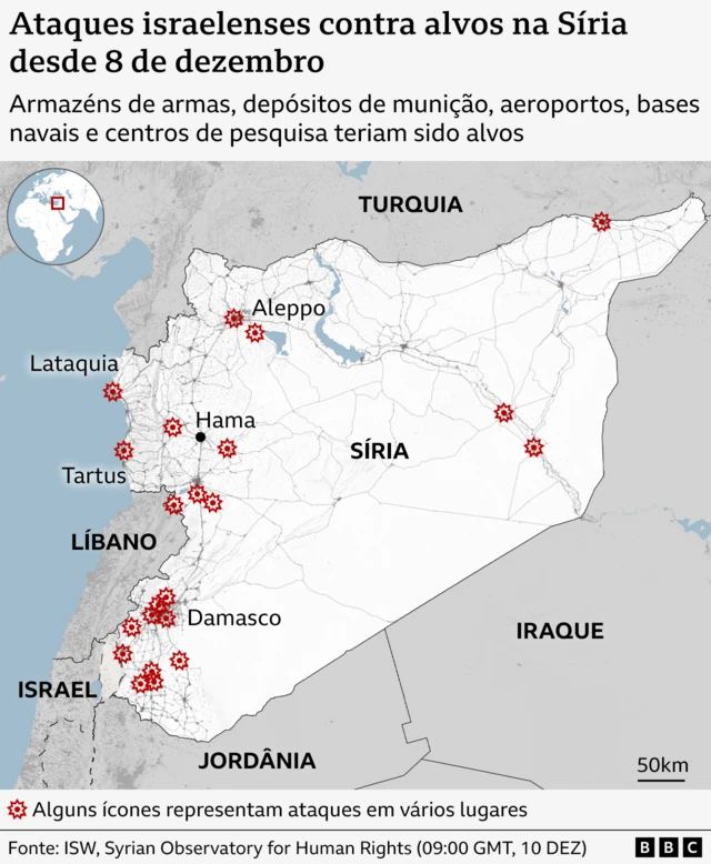 Gráfico mostra o mapa da Síria com as regiões onde ocorreram os ataques até 8roleta turkish roulettedezmebro. 