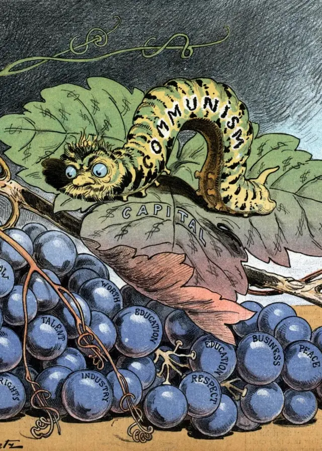 La chenille du communisme, dans un dessin de propagande anti-soviétique