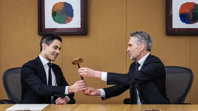 Outgoing Prime Minister Dick Schoof and his successor Rob Jetten