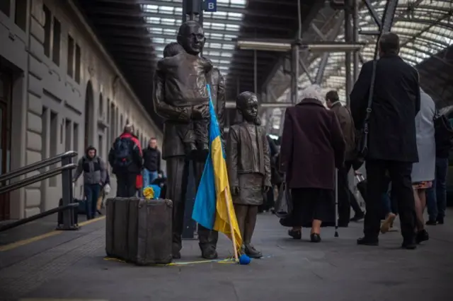 Estátua roleta surpresaWinton na estação ferroviáriaroleta surpresaPraga