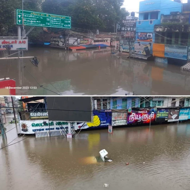 வெள்ளத்தில் மூழ்கிய பேருந்து நிலையம்