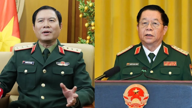 Đại tướng Nguyễn Tân Cương (trái) và Đại tướng Nguyễn Trọng Nghĩa được quân đội giới thiệu ứng cử Quốc hội khóa 16