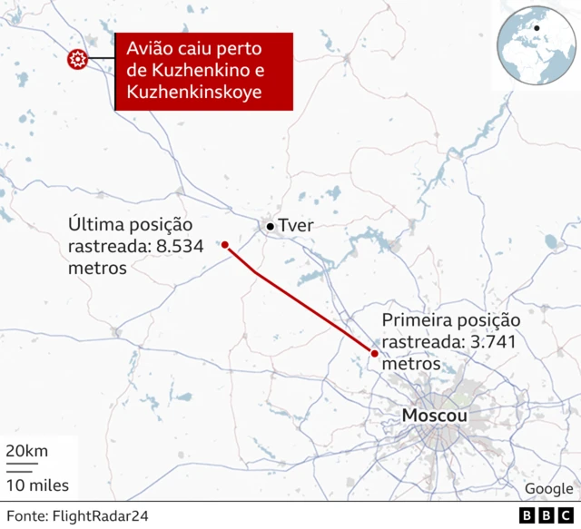 Mapa de onde o avião caiu