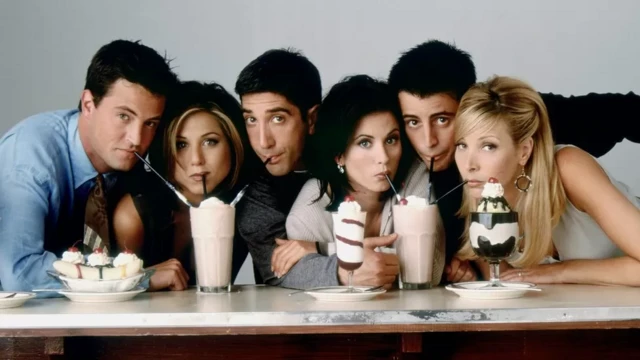 Perry (far left) with the other stars of Friends in 1997