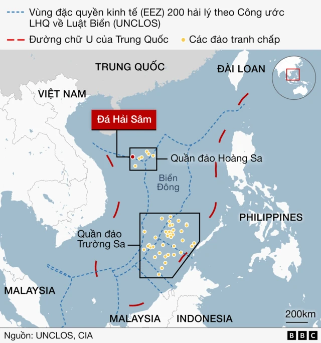Bản đồ thể hiện vị trí địa lý của Đá Hải Sâm