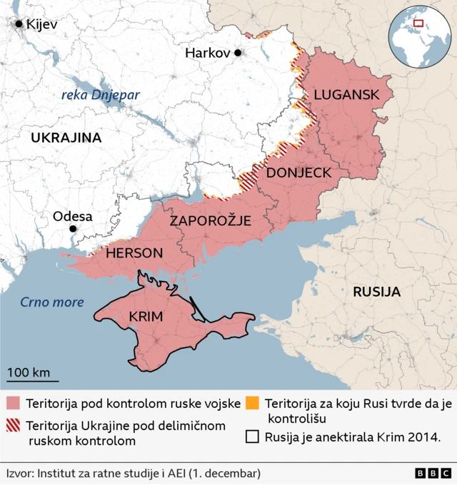 mapa ukrajine, teritorije pod ruskom kontrolom
