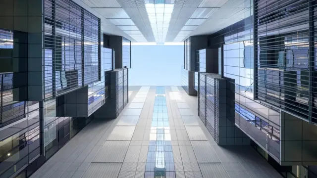 The National Heavy Vehicle Engineering Technology Research Centre in the eastern Chinese city of Jinan features a giant skywell