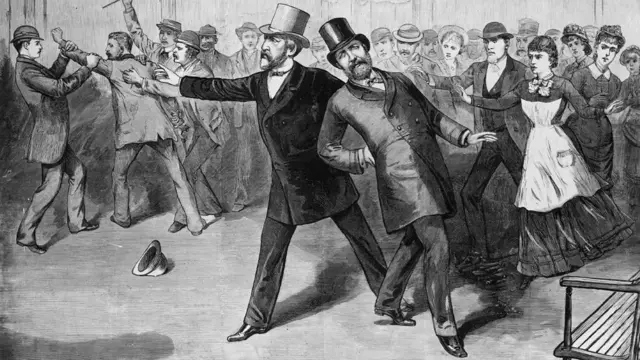 Hình minh họa khoảnh khắc Guiteau bắn Garfield tại ga xe lửa Baltimore and Potomac