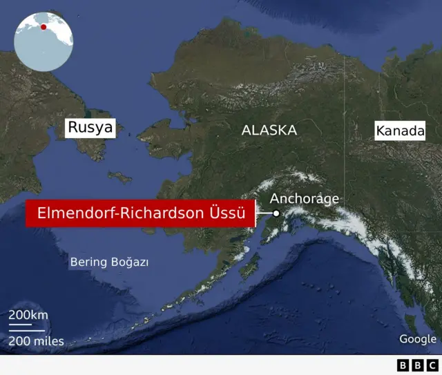Alaska ve Bering Boğazı'nı gösteren harita.