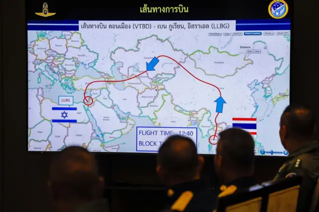 เส้นทางการบินของเครื่องบินกองทัพอากาศไทยในการเดินทางเพื่อนำแรงงานไทยกลับประเทศ