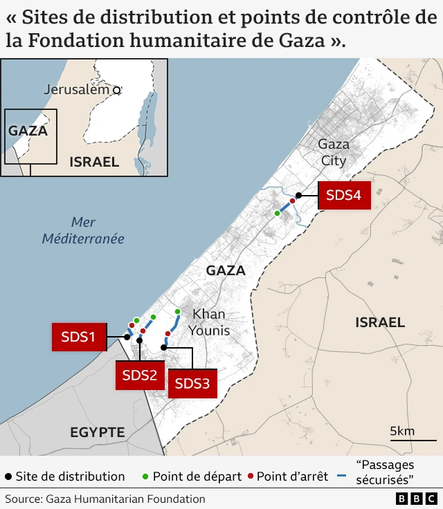 Carte des sites de distribution d'aide humanitaire
