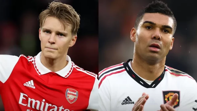Martin Odegaard of Arsenal & Casemiero of Manchester United
