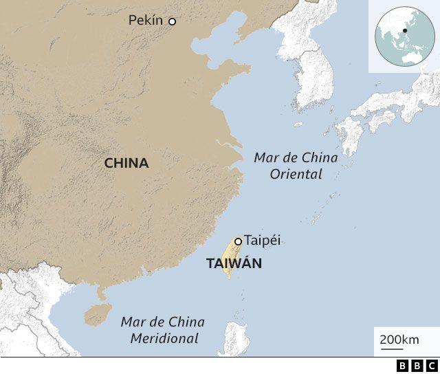 Mapa de Taiwán y China. 