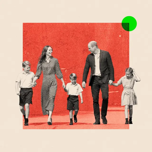 喬治王子、夏洛特公主和路易王子,在他們的父母劍橋公爵和公爵夫人的陪同。