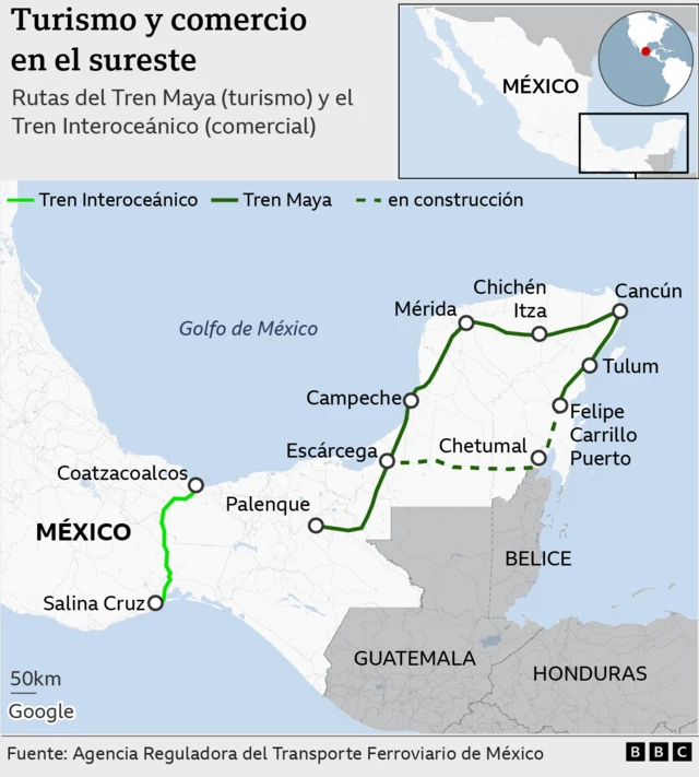 Las rutas de trenes del sureste del país