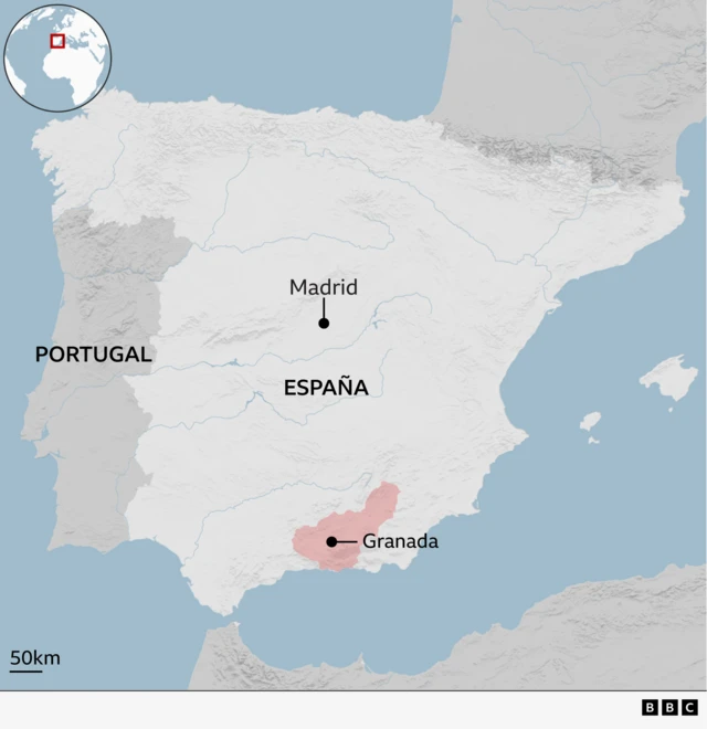 Mapa de España ubicando a Granada.