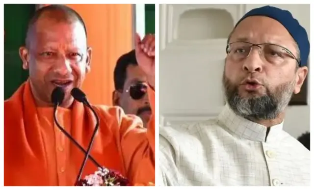 উত্তর প্রদেশের মুখ্যমন্ত্রী যোগী আদিত্যনাথ (বাঁয়ে), এআইএমআইএম নেতা আসাদুদ্দিন ওয়েইসি (ডানে)