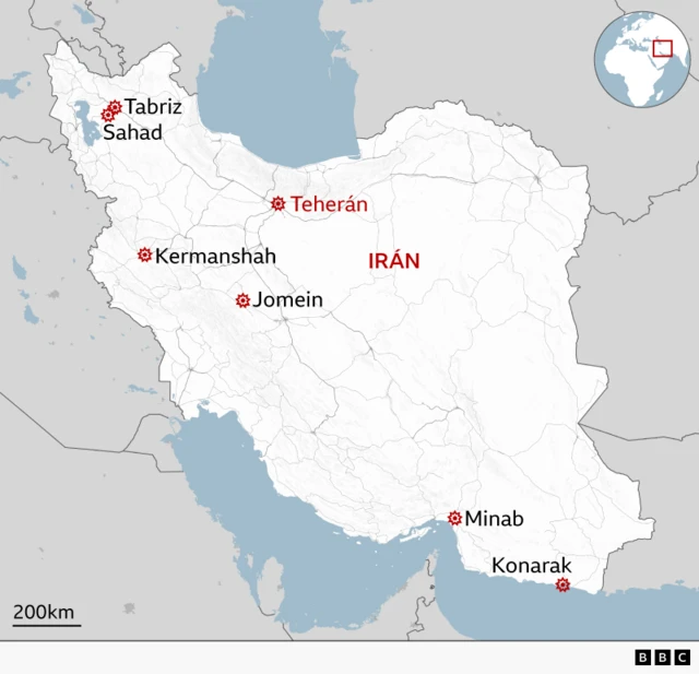 Mapa de Irán que detalla los objetivos de los ataques de EE.UU. e Israel