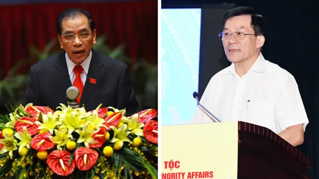 Cựu Tổng Bí thư Nông Đức Mạnh (trái) và cựu Thứ trưởng, Phó Chủ nhiệm Ủy ban Dân tộc Việt Nam Nông Quốc Tuấn