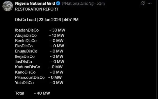 Aworan iwọnba agbara ina mọnamọna ti ajọ agbenajade ti n pin kaakiri awọn ileeṣẹ apinna ọba, DISCOs