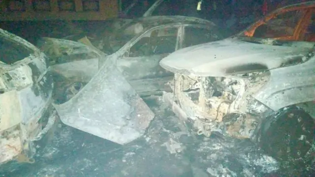 Foto of cars wey burn for di Eleme fire incident 