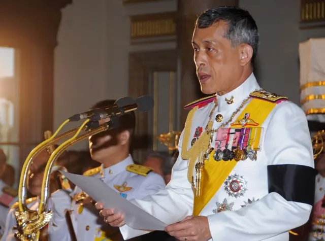 Crown Prince Maha Vajiralongkorn reading a statement during the opening ceremony of the new parliament at Ananta Samakhom Throne Hall in Bangkok.