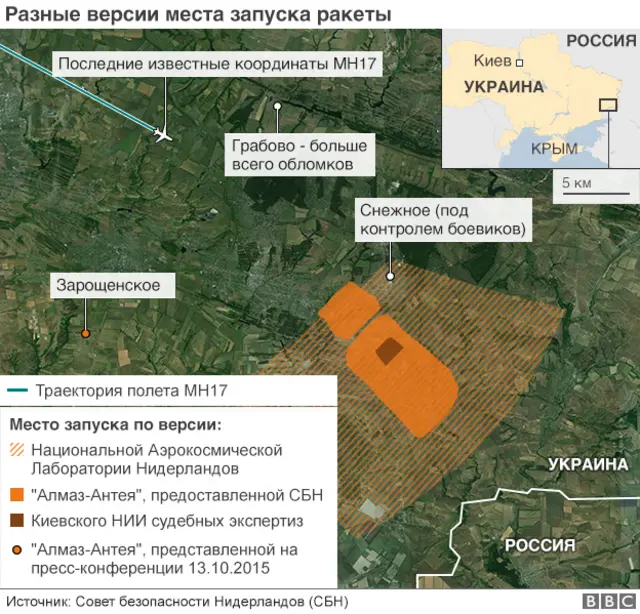 На карте обозначены различные версии места пуска ракеты