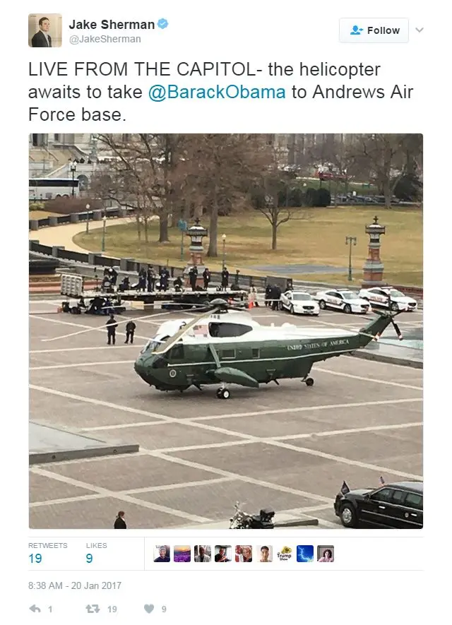 เฮลิคอปเตอร์รอรับนายบารัค โอบามา ไปยังฐานทัพอากาศแอนดรูว์ส