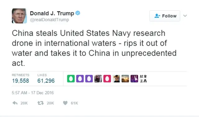 特朗普发布的反对中国的推特