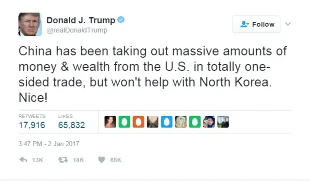 特朗普发布的反对中国的推特