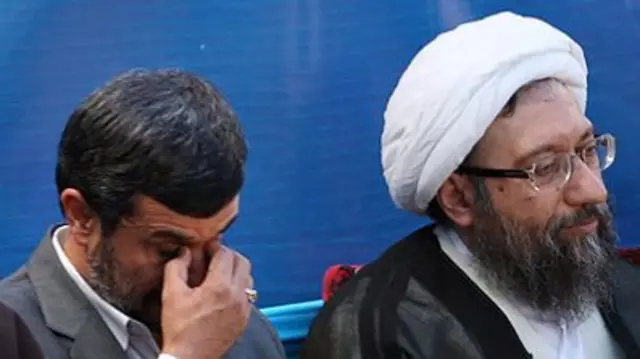 صادق لاریجانی رئیس قوه قضائیه و محمود احمدی نژاد رئیس جمهور پیشین