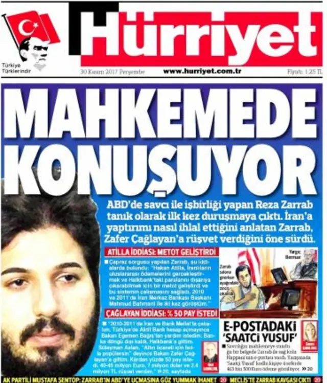 Hürriyet gazetesi Zarrab manşeti