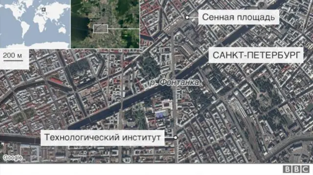 Карта района взрыва в Санкт-Петербурге