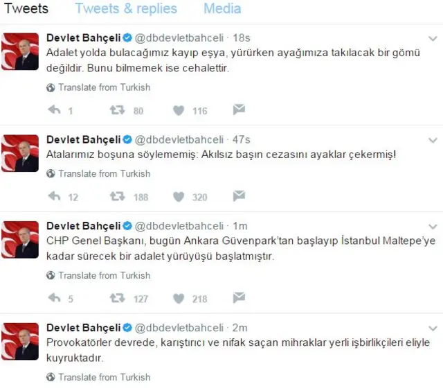 Bahçeli'nin Twitter mesajları