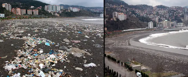 Sahile vuran çöpler
