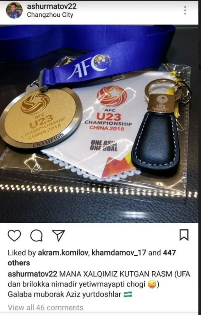 Instagram của cầu thủ Rustamjon Ashurmatov