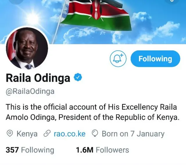 Akaunti ya Twitter ya Raila Odinga
