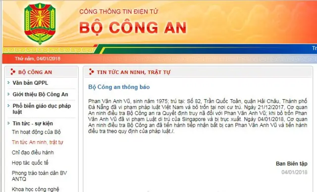 Thông báo của Bộ Công an Việt Nam