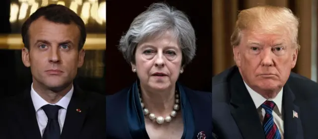 Emmanuel Macron, Theresa May, Donald Trump