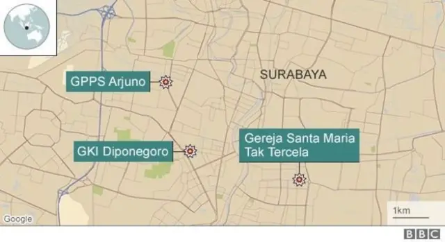 Peta lokasi serangan bom
