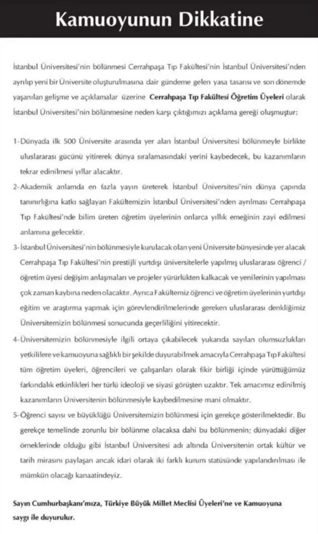 Cerrahpayalı akademisyenlerin ilanı