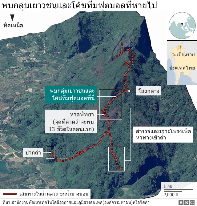 แผนที่แสดงจุดที่พบตัวเด็ก ๆ