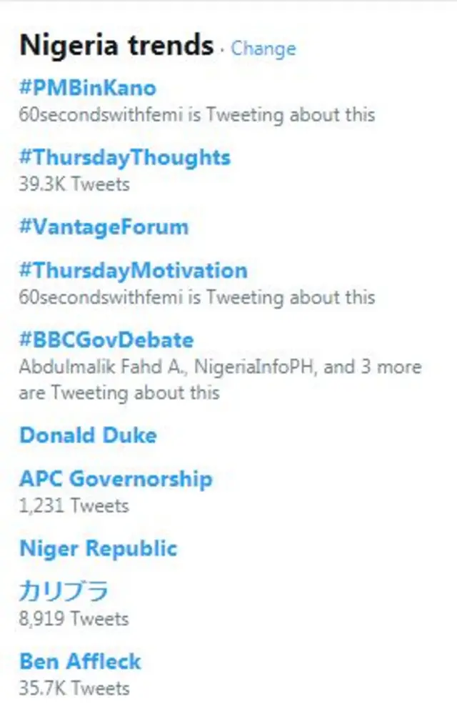#BBCGovDebate dey trend