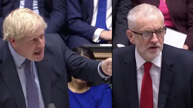 Джонсон (слева) и Корбин открыли дебаты в парламенте