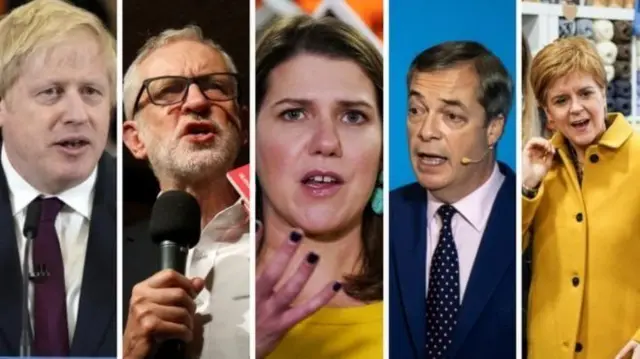 Boris Johnson, Jeremy Corbyn, Jo Swinson, Nigel Farage ve Nicola Sturgeon