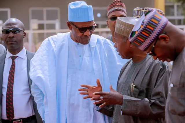 President Buhari dey tok wit Katsina state Govnor Aminu Bello Masari