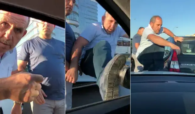 İstanbul'da trafikte araca saldırı anları